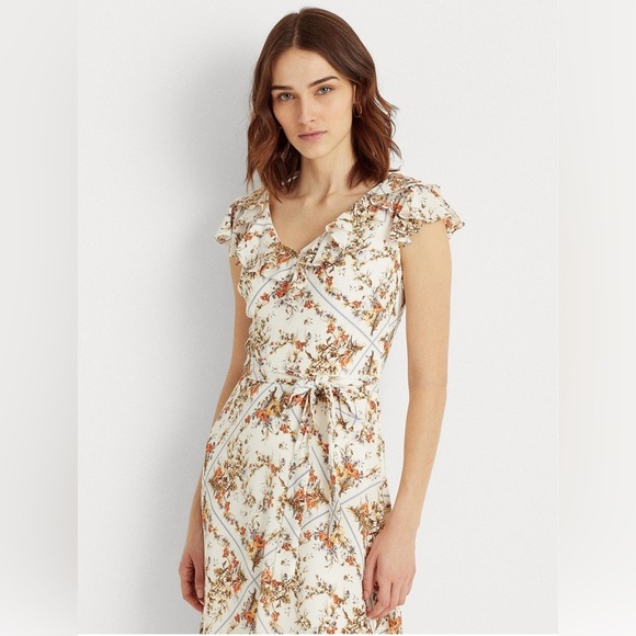 Lauren x Ralph Lauren | Petite Floral Crepe Midi Dress - Size 6P - Picture 3 of 10